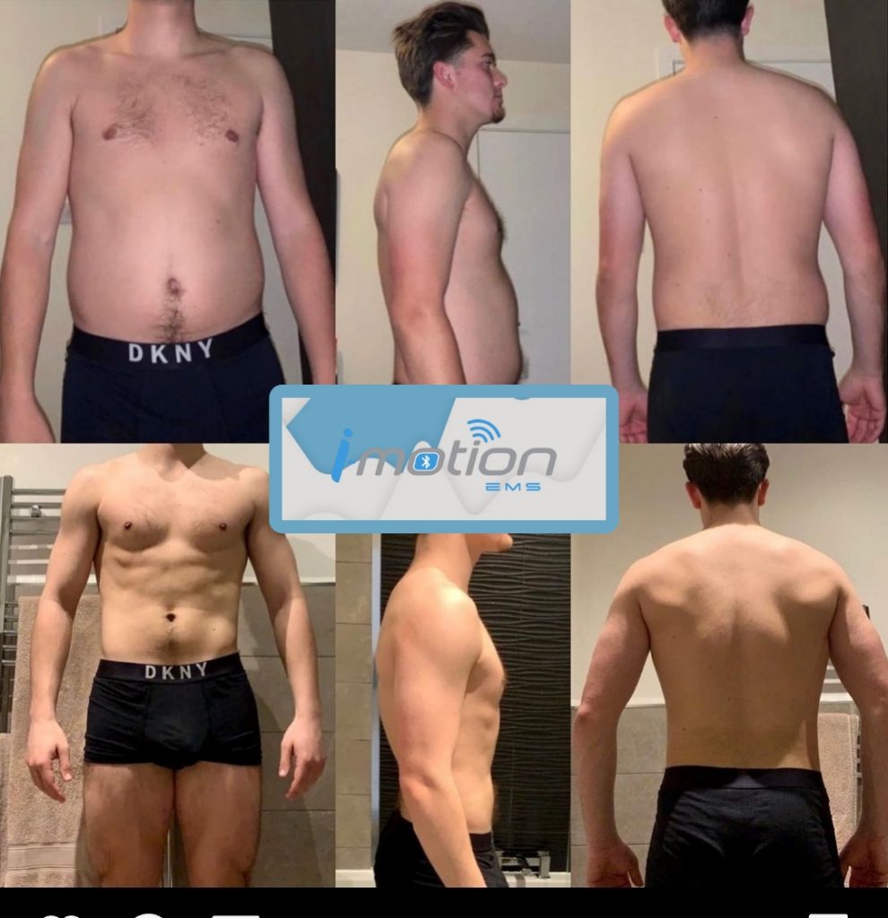 Avant/Après les séances d'électrostimulation I-Motion EMS homme prise de masse